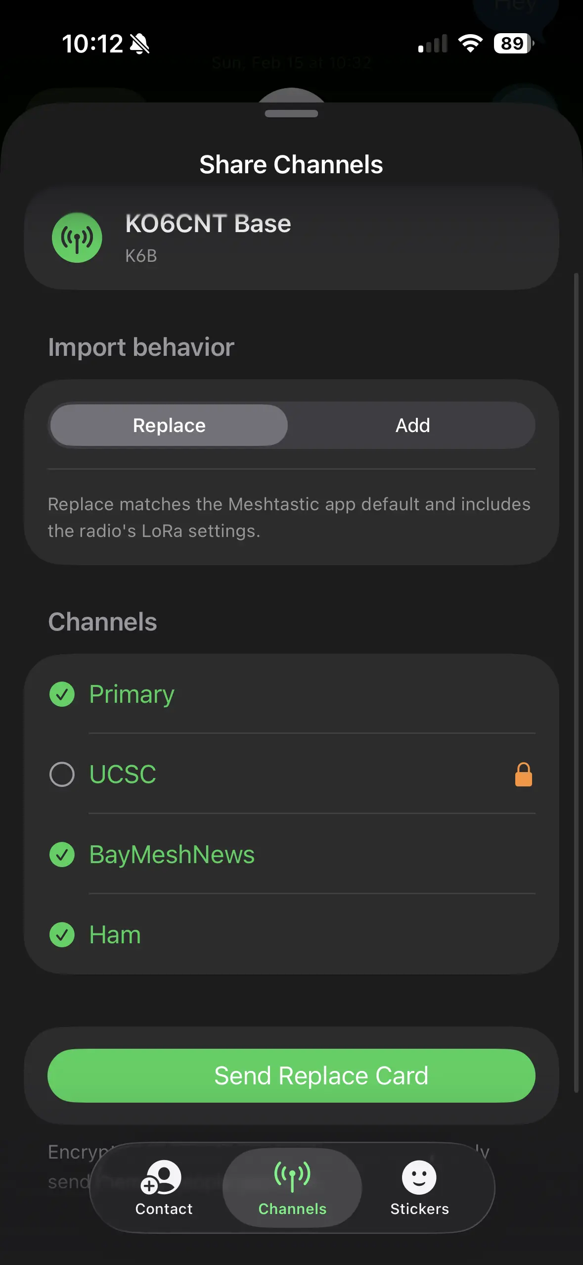 Channel-sharing composer with Replace selected