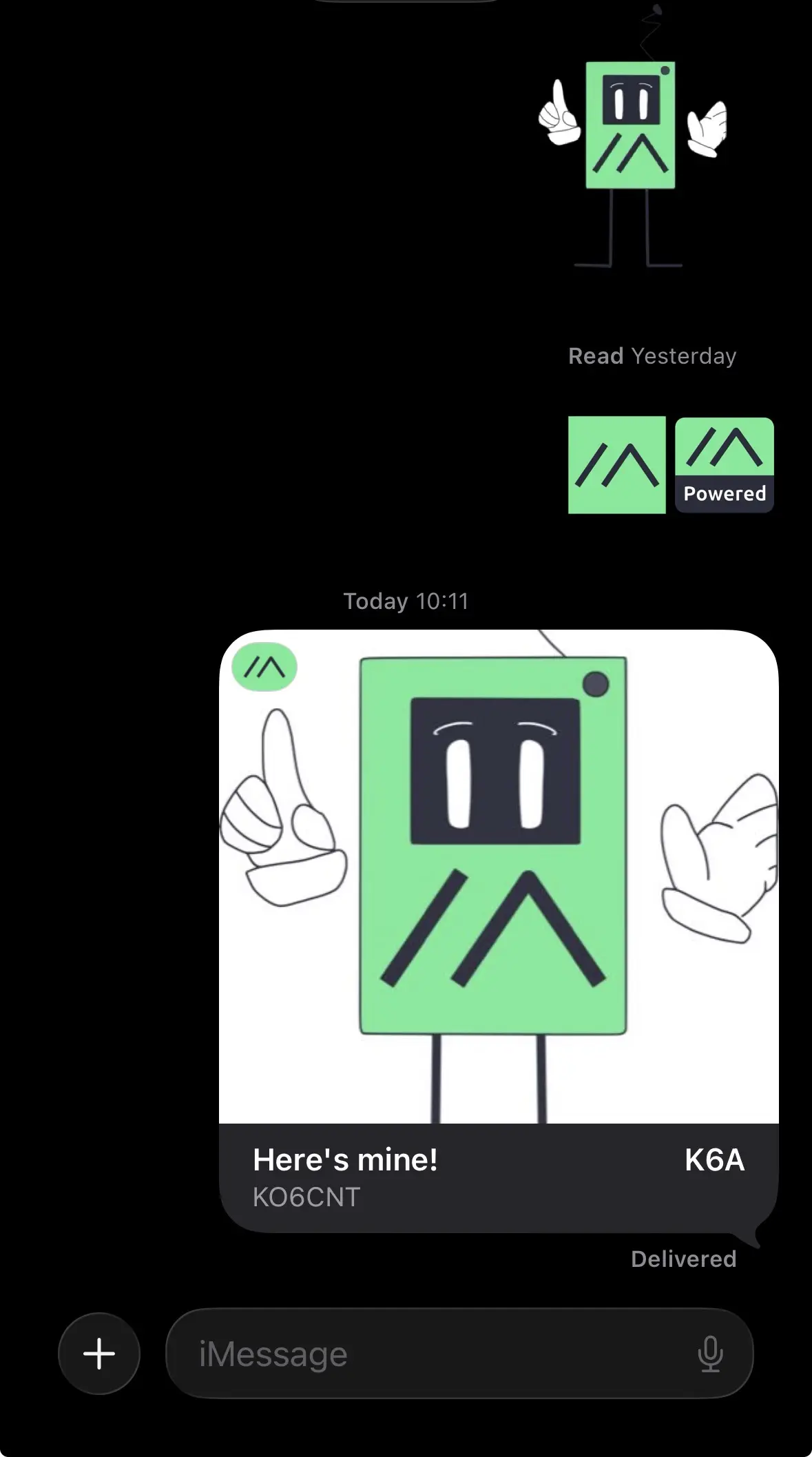 Received Meshtastic contact card and stickers in Messages