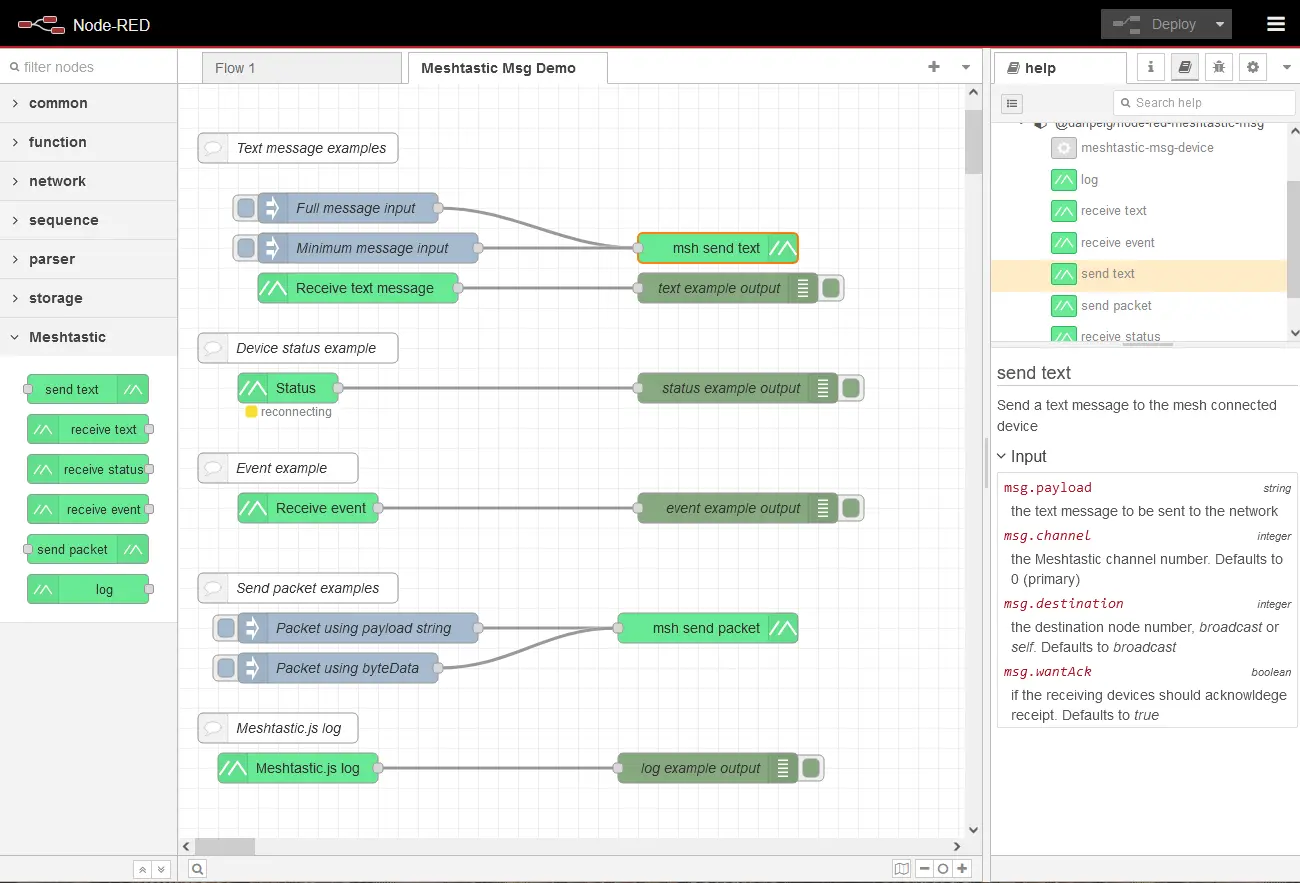 Node-RED Meshtastic Messages node